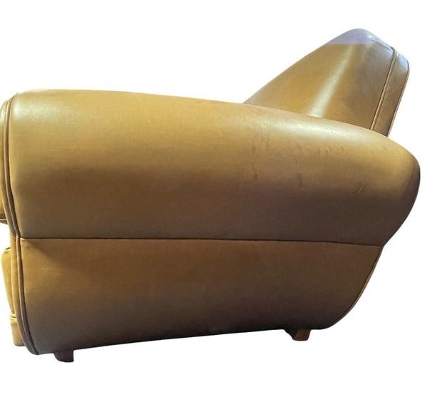 Art Deco Brown Leather Sofa, Newly Upholstered, USA, 1940's.