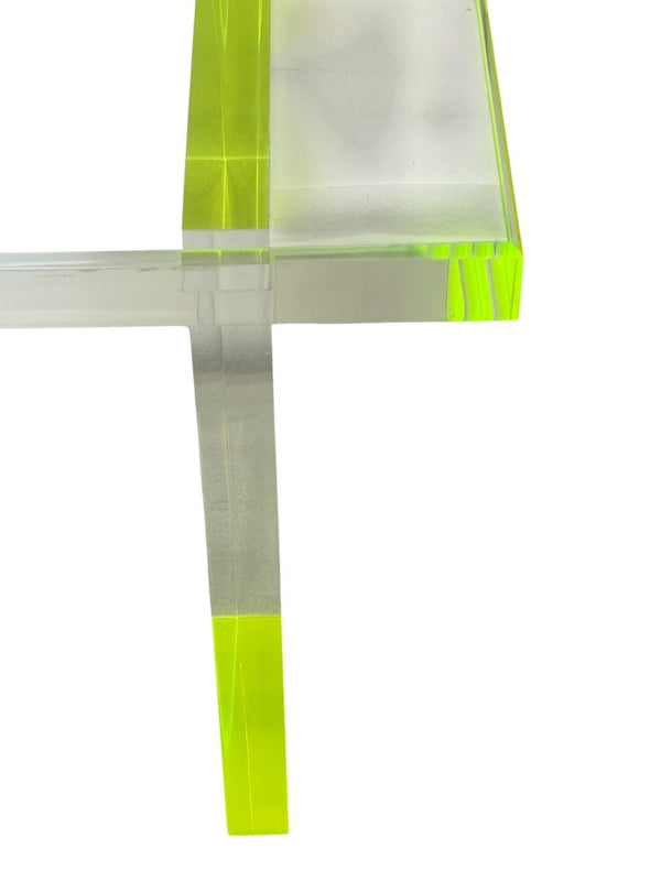 Pair Modern Lucite Benches by Pegaso Gallery Design, Fluorescent Green Details.