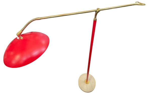 Italian Stilnovo Counterbalance Floor Lamp with Stamped Marble Base, Circa 1960.