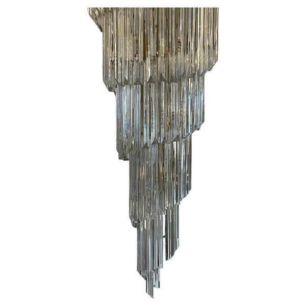 Venini Double-Tier Swirling Chandelier with Triedri Glass Prisms. Italy, 1970's