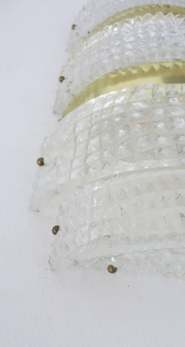 Set of Four Italian Sconces w/ Clear Murano Glass & Brass By Barovier e Toso