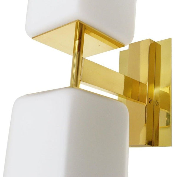 Set of Eight Italian Modern Sconces w/ White Murano Glass on Brass, 1990s