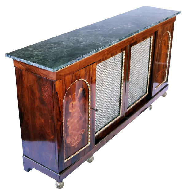 19th Century English Regency Rosewood Credenza Sideboard with Marble Top