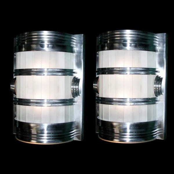 Pair of Impressive Art Deco Sconces with Frosted Glass and Metal. U.S.A. 1930's.