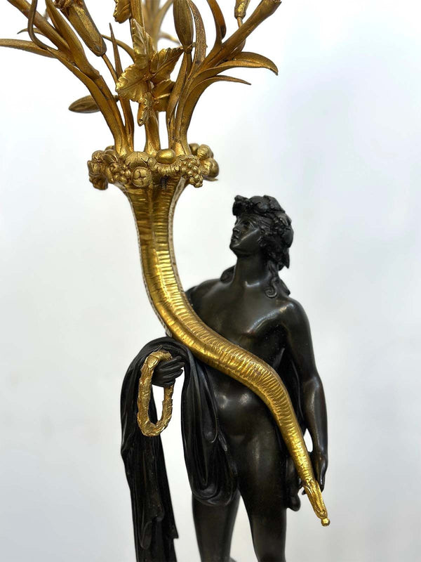 Pair of French 19th Century Gilt Bronze Candelabras with Marble Base