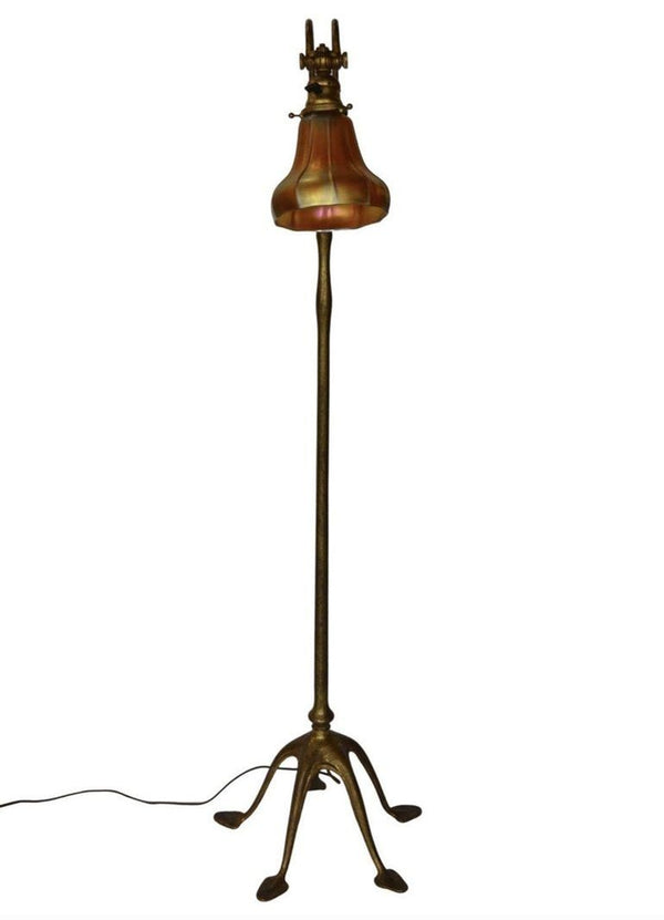 Early 20th C. Tiffany Studios New York Patinated Bronze-Favrile Glass Floor Lamp