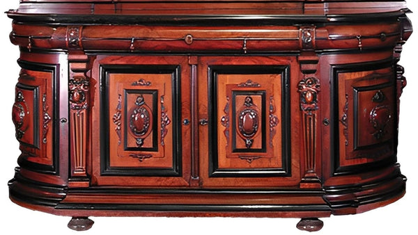 Antique American Renaissance Walnut Sideboard with Lacquer & Mirror, c. 1870.