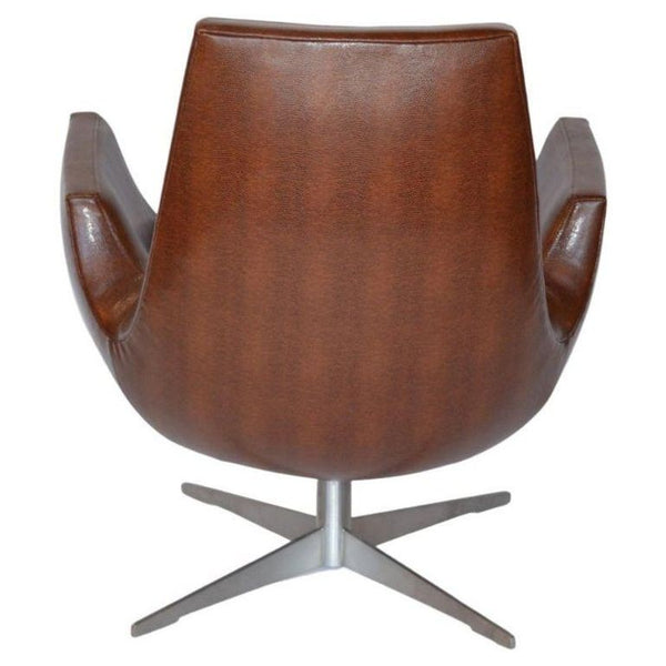 Pair of Mid-Century Brown Leather Chairs with Metal Base. Italy, 1970's.