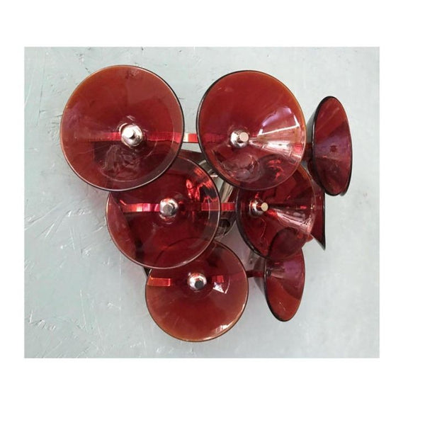 Set of Five Red Murano Glass Sconces Designed by Vistosi, Italy, 1980's.