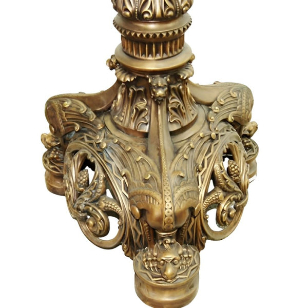 Pair of Late 19th Century Gothic Revival Bronze Torcheres with Alabaster Shades