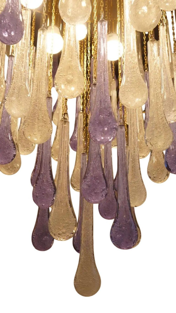 Pulegoso & Alexandrite Glass Drop Flush Mount Chandelier by Franco Luce, 1980.