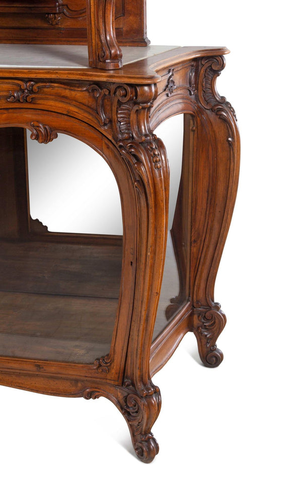 Louis XV Style Walnut Buffet Deux Corps with Mirrored Back, France, Mid-19th C.