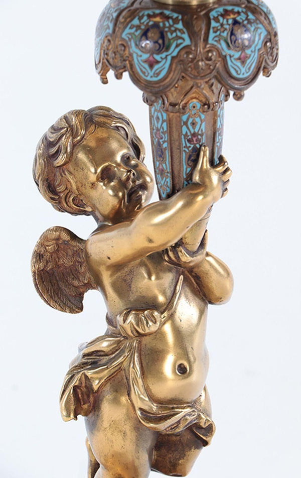 French 19th Century Bronze Champlevé Centerpiece w/ Onyx Top