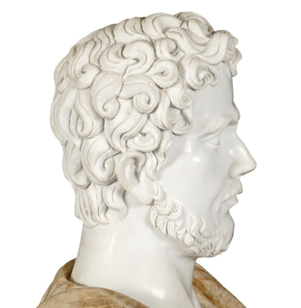 Early 20th C. Italian Multicolor Marble Bust of Ancient Philosopher Aristotle.