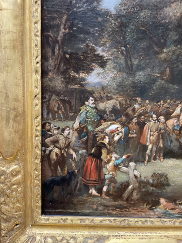 18th C. Painting on Canvas of King James I Visit to Hoghton Tower