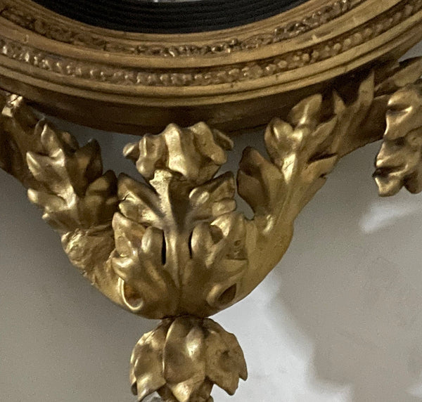 19th Century Federal Eagle Bullseye Mirror with Carved Giltwood and Foliate