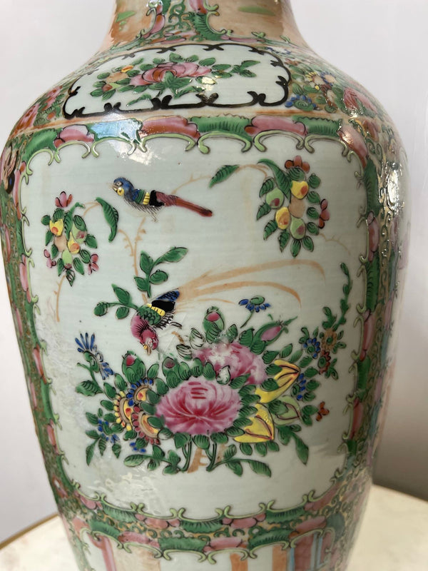 Antique Late 19th Century Chinese Rose Medallion Shouldered Vase