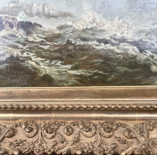 19th Century Oil on Canvas Seascape with Lighthouse.