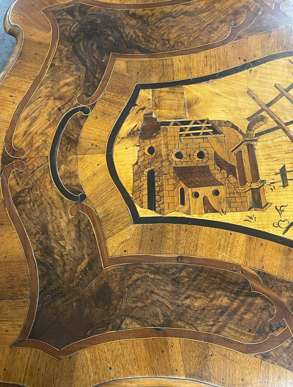 Late 18th Century Italian Marquetry Table with Hunting Scene Inlay
