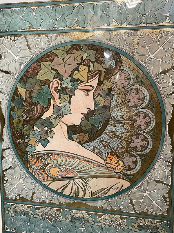Set of Two Mucha Foundation Art Nouveau Prints "Ivy" and "Laurel" AP 20/50.