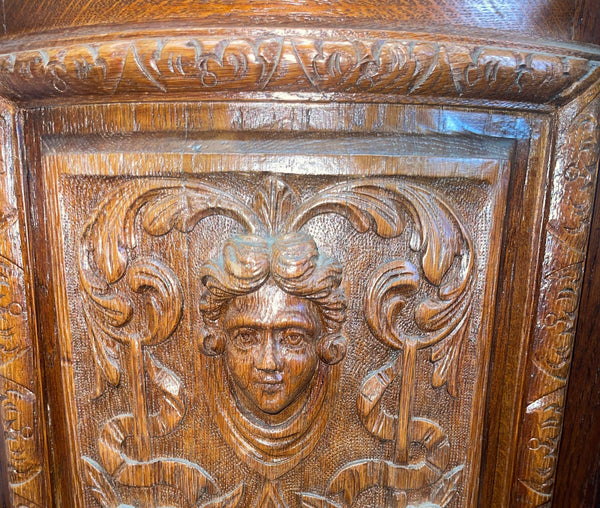 American Victorian Oak Sideboard with Carved Details & Triple Mirror, c.1880