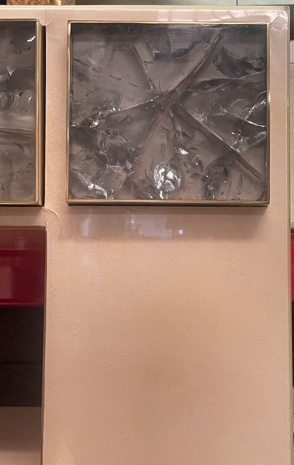 Luxurious Pair Modern Nightstands in Parchment & Crackled Resin. U.S.A. 21st C.