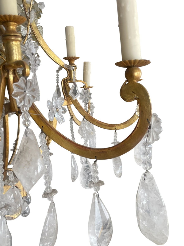 Large Early 20th Century Italian Rock Crystal and Gilt Metal Chandelier