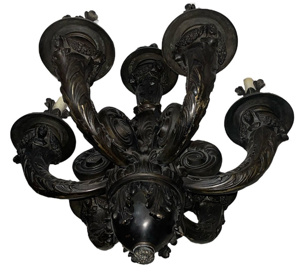 Pair of Monumental French Neoclassical Bronze Chandeliers, Late 19th Century.