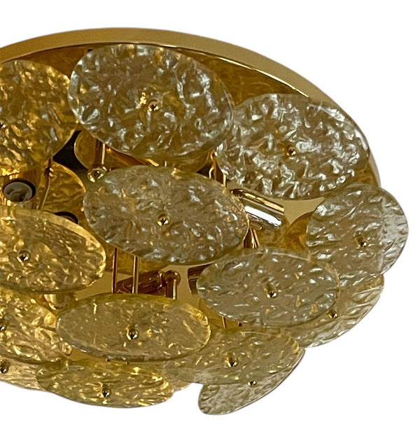 Italian "Galattico" Flush Mount with Gold Textured Murano Glass Discs, 1980's.