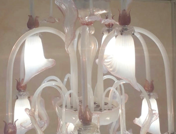 Venetian Opaline and Pink Chandelier by Galliano Ferro, Italy 1950's.
