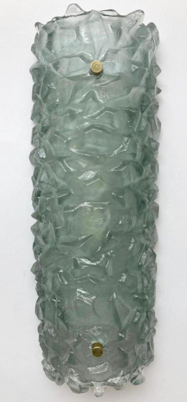 Set of Four Modern Textured Light Green Murano Sconces. Italy, 1980's.