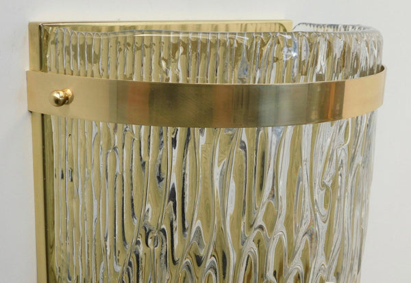 Set of Eight Cascata Sconces with Clear Murano Glass. Italy, 1980's.