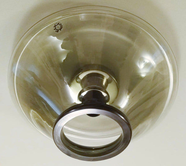 Pair of Flush Mounts or Sconces w/ Smoky Murano Glass by Leucos. Italy, 1960's.