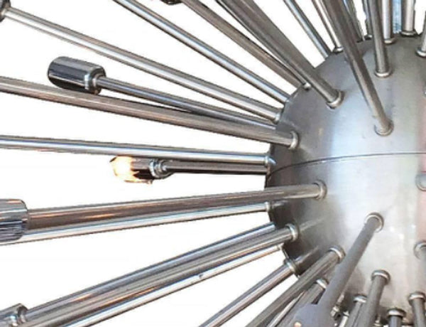 Mid-Century Italian Sputnik Chandelier in Chrome & Brushed Steel, 1970's.