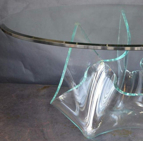 Handmade Italian Handkerchief Glass Base Center Table, 1970's.