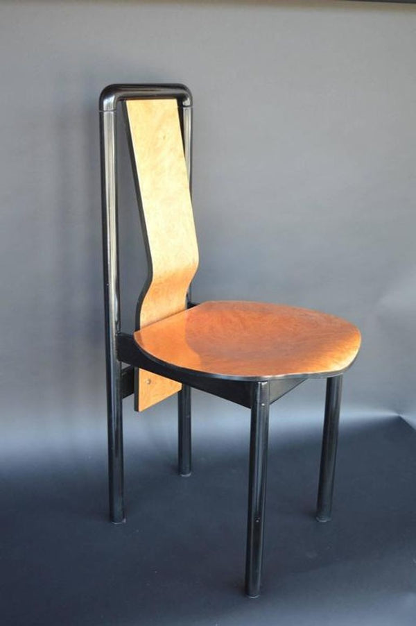 Set of Six Pierre Cardin Dining Chairs in Pecan & Ebonized Maple. U.S.A. 1970's