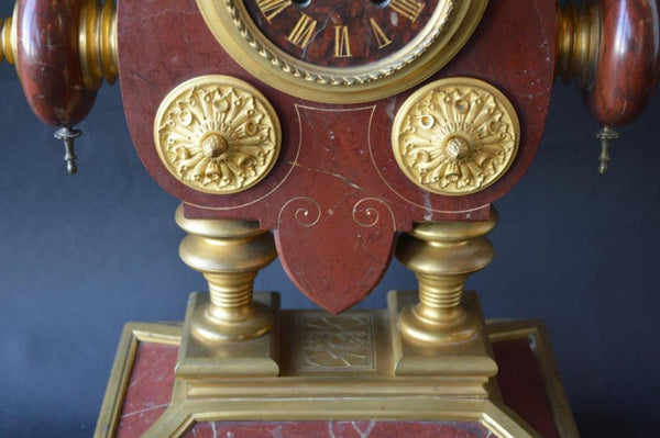 Large French Neo-Grec Revival Gilt Bronze & Marble Mantel Clock, c. 1870.
