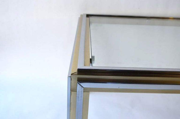 Maison Jansen Style Brass & Chrome Coffee Table with Glass Top. France, 1970's.