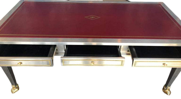 John Vesey Stainless Steel & Bronze Desk with Red Leather Top, USA, Late 20th C.