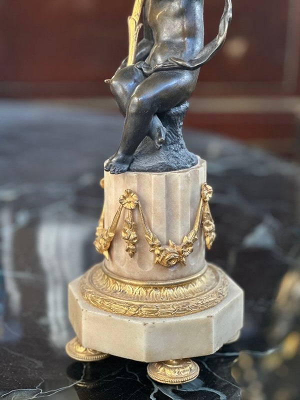 Pair of French 19th Century Putti Candelabras on Marble Base