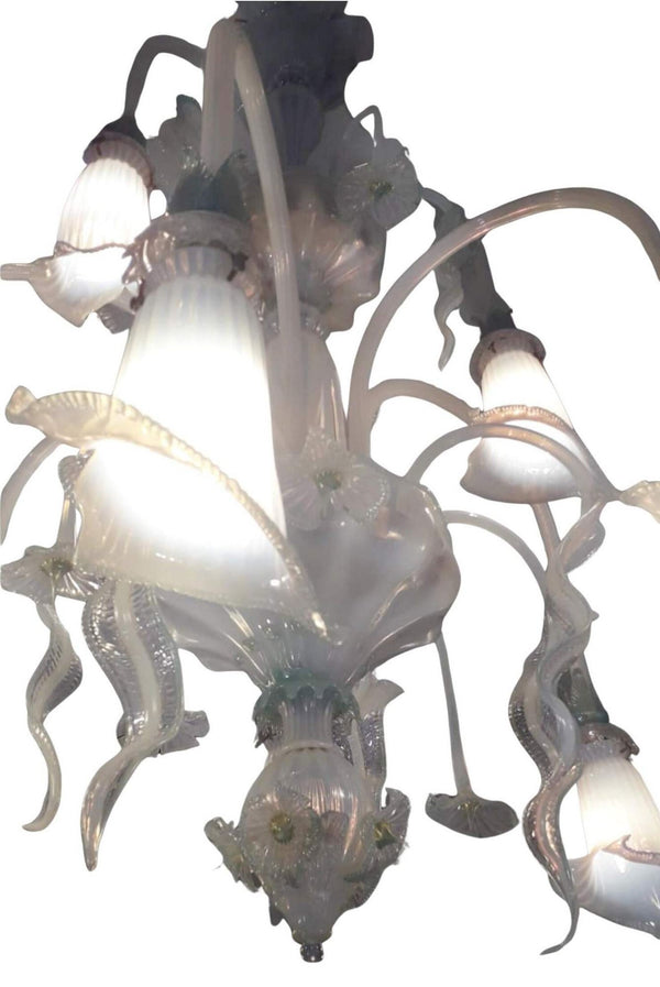 Venetian Opaline and Blue Chandelier by Galliano Ferro, 1950's.