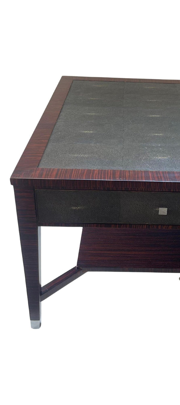 Art Deco Style Macassar Wood & Shagreen Coffee Table w/ Nickel. Italy, 1970's.