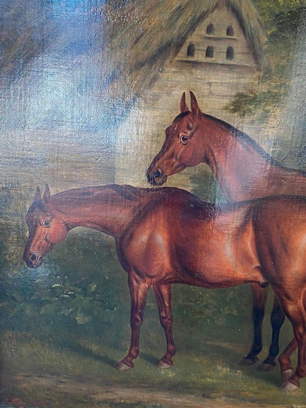 "Three Hunters by a Dovecot" by E. Tolley / Signed & Dated 1872.