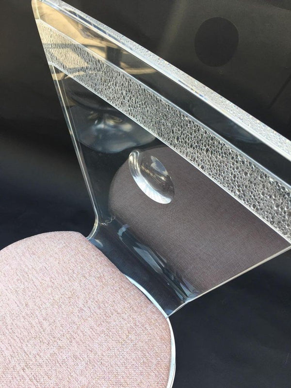 Set of Four Acrylic & Metal Bar Stools with Fabric Cushions. U.S.A. 1980's.