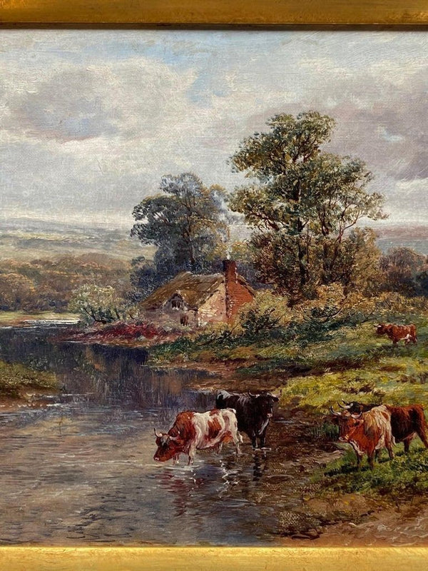 19th Century Pastoral Landscape Oil Painting by F. Allen
