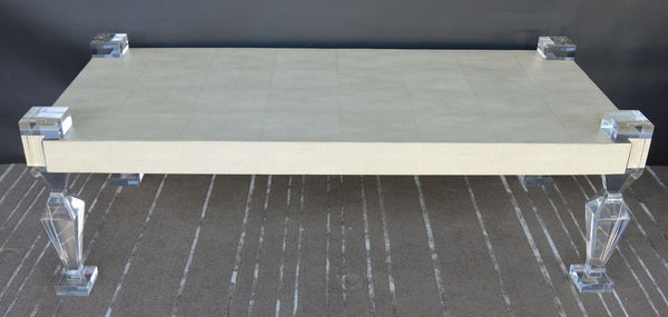 Shagreen Coffee Table w/ Geometric Lucite Legs by Pegaso Gallery. U.S.A. 21st C.