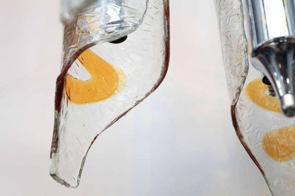 Italian Tubular Clear & Amber Murano Glass Chandelier Designed by Mazzega, 1970s