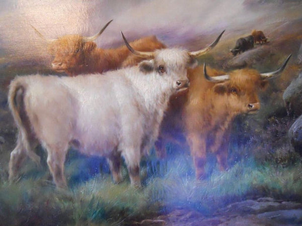 "Morning in the Highland" by John Morris, Signed Oil on Canvas, USA, 1890's.