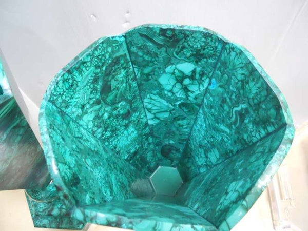 Impressive Set of 6 Malachite Vases, Congo, 1960's.