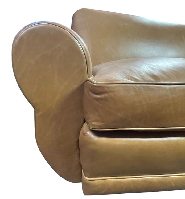 Art Deco Brown Leather Sofa, Newly Upholstered, USA, 1940's.